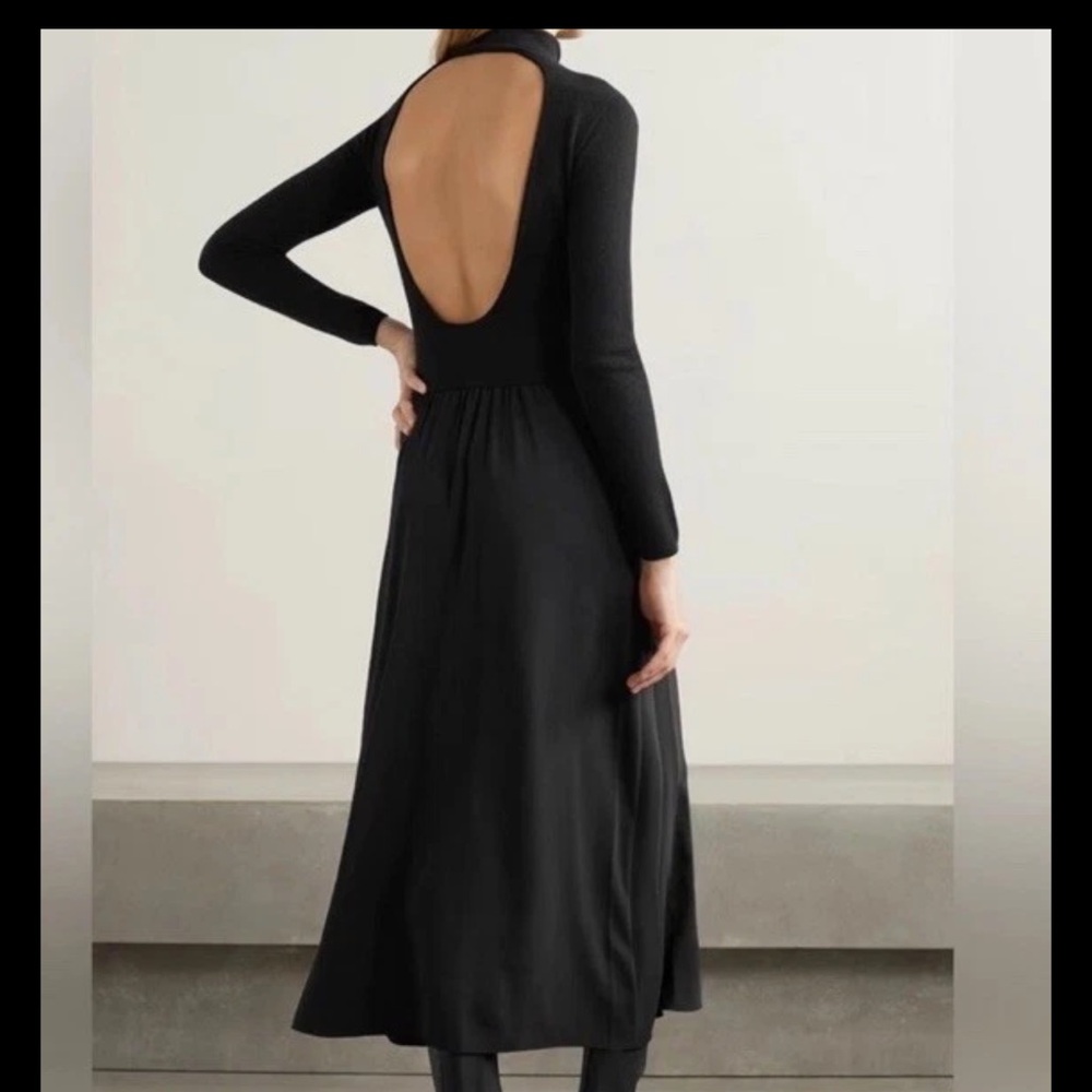 Vince Black Long-Sleeve Open-Back Midi Dress Wool Cashmere Blend Size 2